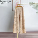 Lace Wide Leg Pants for Women 2025 New Bottoms Loose Straight Trousers High Waist Solid Color Temperament Summer Pantalon Femme