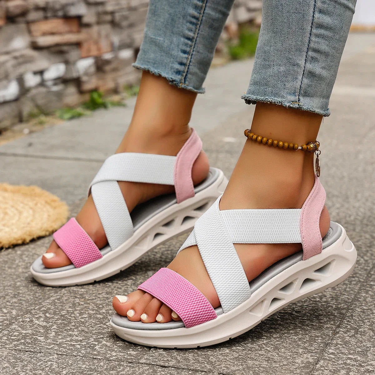Summer New 2025 Wedge Women's Sandals Platform Outdoor Beach Shoes for Women Elastic Band Design Women Sandals Size 36-43