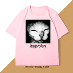 Ibuprofen Cat Meme T-shirt Men Causal Funny Cat Graphic T Shirts Fashion O Neck Mens Clothes Unisex Streetwear T-shirts