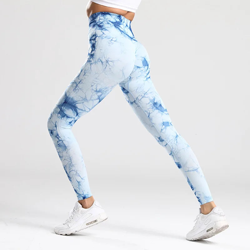 Tie Dye Seamless Gym Leggings Women Push Up Women Mallas Sports Fitness Contour Yoga Running Pants Elastic  Leggins