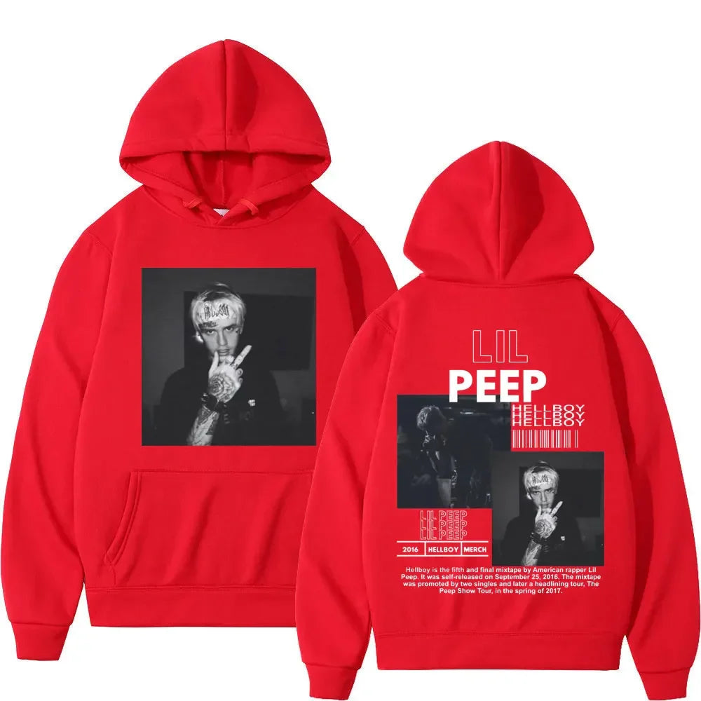 Hip hop rapper Lil Peep patterned hoodie high-quality fashion pullover men's and women's street fashion retro hooded sweatshirt