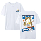 Harajuku Cat Cartoon Eating Noodles Graphic Men Women Tshirts Casual Short Sleeve Tees Japan Style Oversized T Shirt Clothing