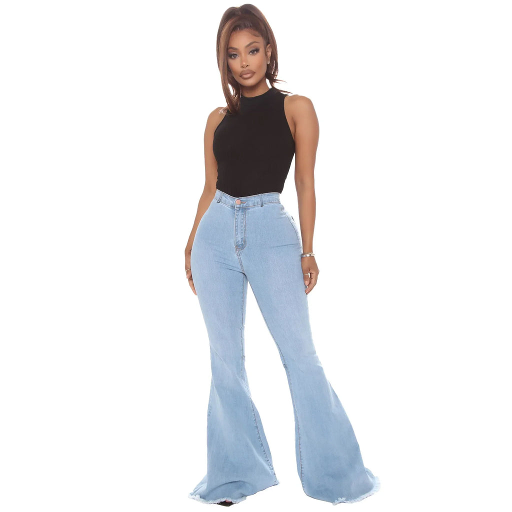 Women Jeans Flare Pants Sexy Denim Long Pant Hip Wrap Casual Solid Elegant Splice Regular Slim Fit High Waist Trousers Summer