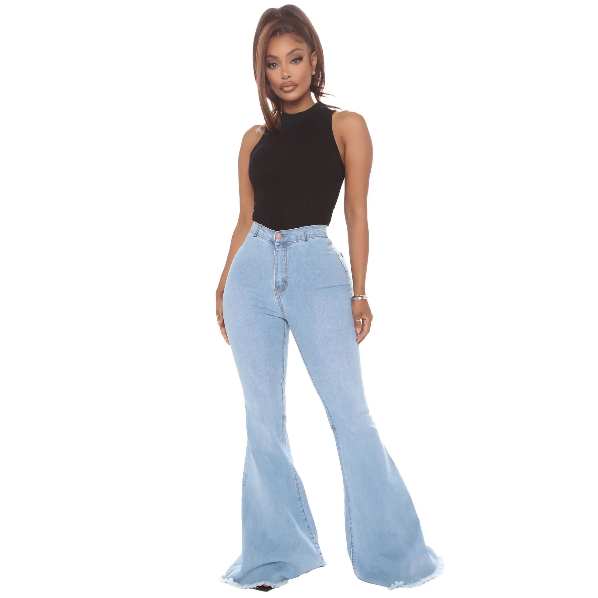 Women Jeans Flare Pants Sexy Denim Long Pant Hip Wrap Casual Solid Elegant Splice Regular Slim Fit High Waist Trousers Summer