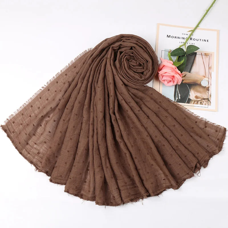 Dot Pom Pom Cotton Hijab Scarves Women Muslim Shawls Big Size Headscarf Wraps Solid Headbands Turbans Bandana Foulard Bufandas