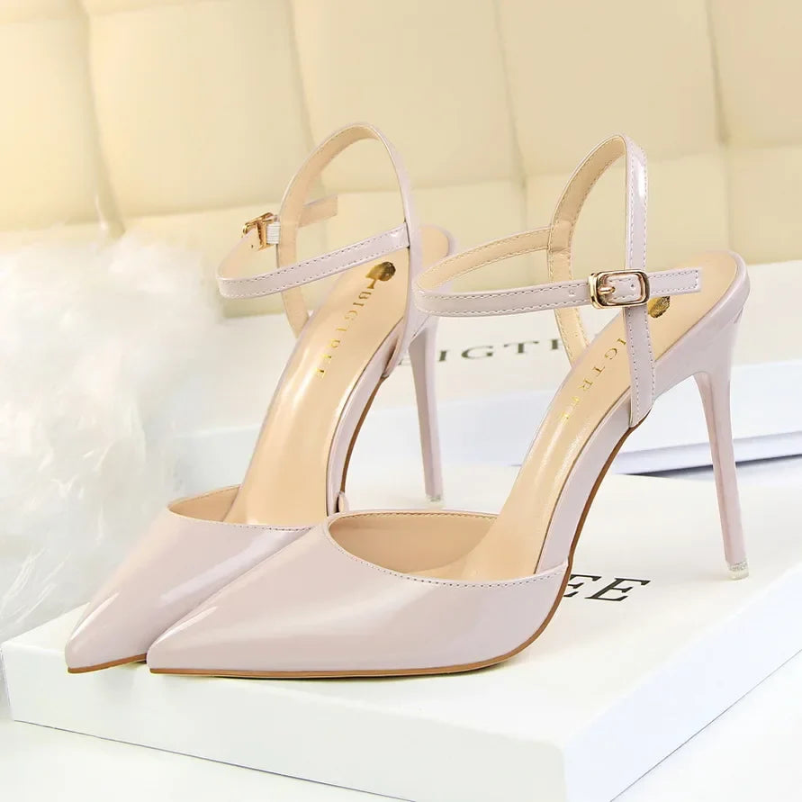 Women 10.5cm High Heels Sandals Lady Metallic Gold Silver Patent Leather Stripper Strap Sandles Wedding Fetish Nightclub Shoes