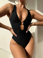 Twisted Hollow Out Bikini Micro Monokini Rings Sexy Deep-V Swimsuit Women Swimwear One-piece Beach Bathing Suit Vacation Outfits