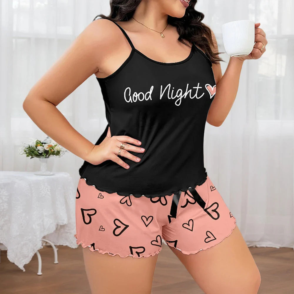 Women's Plus Size Pajamas Set Short Tank Tops Shorts 2 Pcs Suit Casual Home Wear Female Oversize Sleepwear 3XL 4XL 5XL