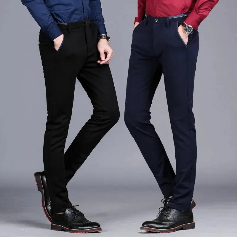 Men's Elastic Straight Pants Business Casual Long Suit Pants Male Formal Trousers Solid Colors Black BLue