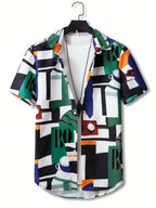 Summer men's And women's Personalized Irregular Pattern Print Design Tops short-sleeved Fashion Shirts Buttoned Versatile Tops