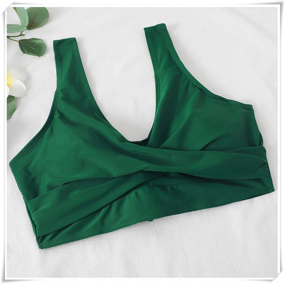 Drawstring High Waist Bikini 2023 Women Solid Swimwear Female Cross Front Swimsuit Padded Beachwear Bather Bathing Swimming Suit
