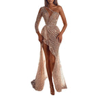 Women'S Fashion Sexy Gold Sprinkled One Shoulder Banquet Diamond Inlay Hip Wrap Evening Dress Ropa De Mujer Vestidos Para Mujer