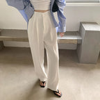Summer Women's Draped Suit Pants Korean Style High-Waisted Button Casual Pants 2025 New Black White Baggy Office Lady Trousers