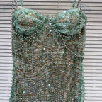 DEAT Heavy Industry Diamond Chain Pearl Suspender Dresses Women For Women 2024 Summer New Party Strap Dress Female 29L7707