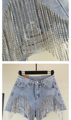 Chain Jeans Women's 2022 Summer New High Waist Slim Sexy Shorts Heavy Beading Ladies Denim Shorts Women Fashion