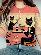 Women's Funny Animal Cat Printed T Shirt Short Sleeve Tees Tops 3D Prints O-Neck Shirts Summer Casual Women's Clothing Apparel