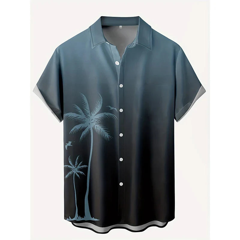 New Gradient Shirt Men's Loose Short Sleeve Shirts Casual Print Lapel Button-down Shirts Summer Casual Beach Shirt Free Shipping