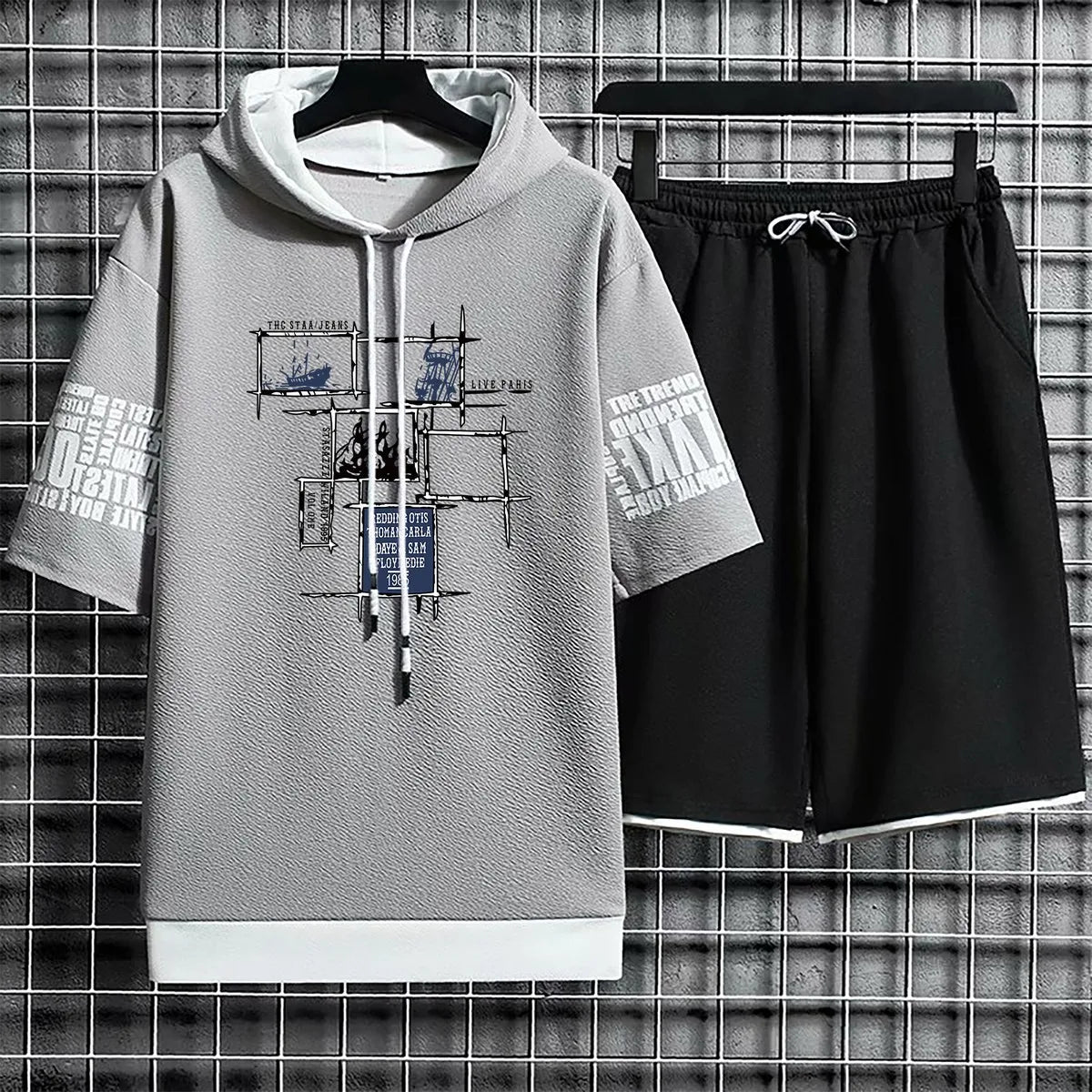 Hoodies Set Shorts Pullover Hat Summer Suits Casual T Shirt Clothing for Men T-shirt Hood Print Hoodie Men New Top Short Sleeve