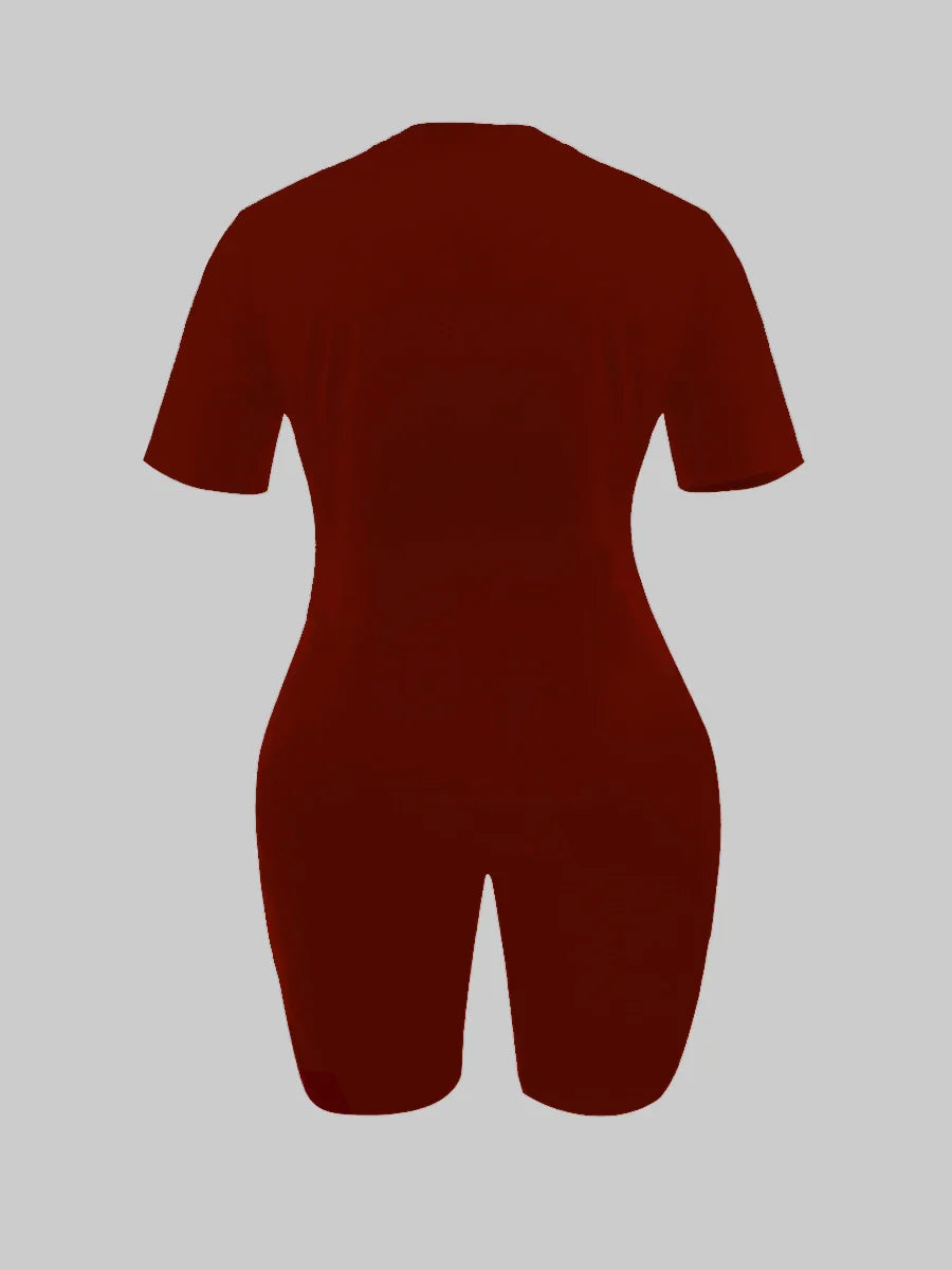 LW BASICS Plus Size Two Pieces Sets Round Neck Skinny Shorts Set 2024 NEW IN Matching Sets Summer Short T-shirt + Short Sets