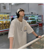 Harajuku Cat Cartoon Eating Noodles Graphic Men Women Tshirts Casual Short Sleeve Tees Japan Style Oversized T Shirt Clothing