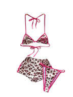 Foamlina American Pure Desire Hottie Strap Leopard Print Bikini Uniform Three-piece Suit Women's Summer Tube Top + Shorts