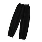 Women's Autumn Winter Casual Sports Loose Slimming Versatile Fleece-lined Outerwear Straight-leg Cuffed Pants Carrot Sweatpants
