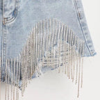 Chain Jeans Women's 2022 Summer New High Waist Slim Sexy Shorts Heavy Beading Ladies Denim Shorts Women Fashion