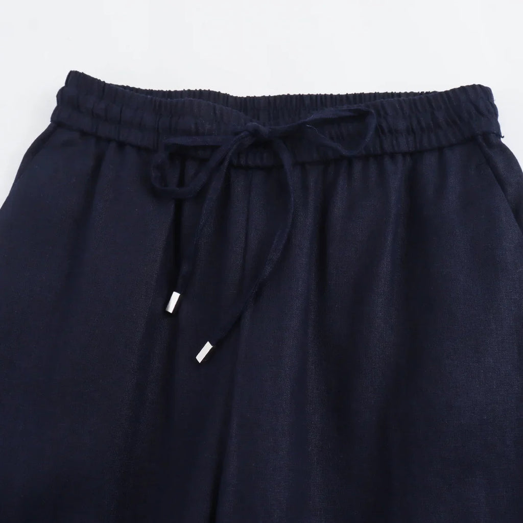 TRAF Women Fashion Spring Summer Lace-up Linen Blended Straight Pants Pocket Office Lady Chic High Waist Trousers Mujer