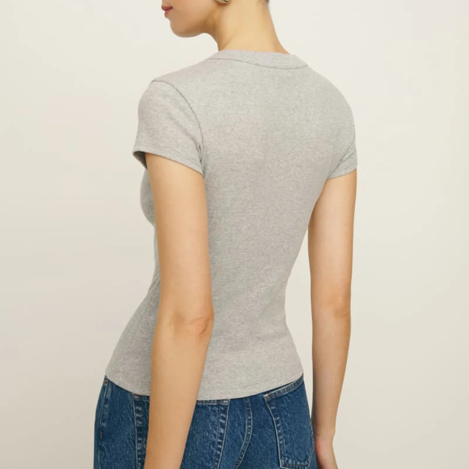 Women Knit Button Up Shirts Summer Crop Tops Short Sleeve Round Neck Solid T-shirt Slim Fit Tees Vintage Grunge Tee Streetwear