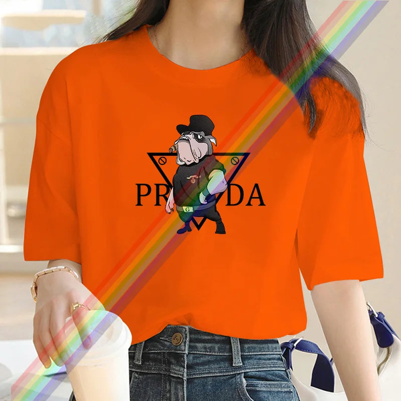 Women's luxury brand Fashion cartoon dog print women's T-shirt 2025 summer street fashion women's T-shirt Top women's T-shirt