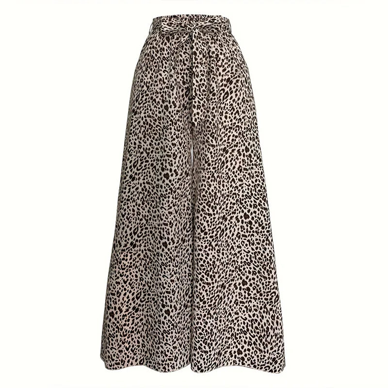 Fashion Vintage Leopard Print Wide-leg Pants Women Casual High-waisted Trouser 2024 Spring Summer Office Lady Clothes Streetwear