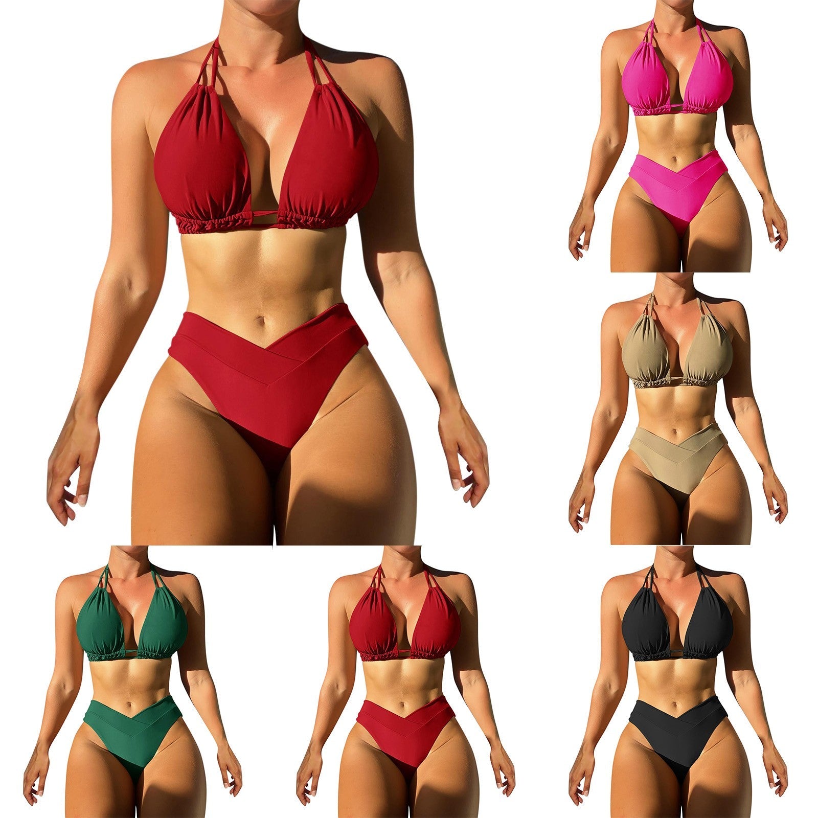 Bathing Suit Tank Bikinis Sets Swimwear 2023 Women Mid Waist Deep V Neck Wide Straps Bikini Summer Beach Wear Swimming купальник