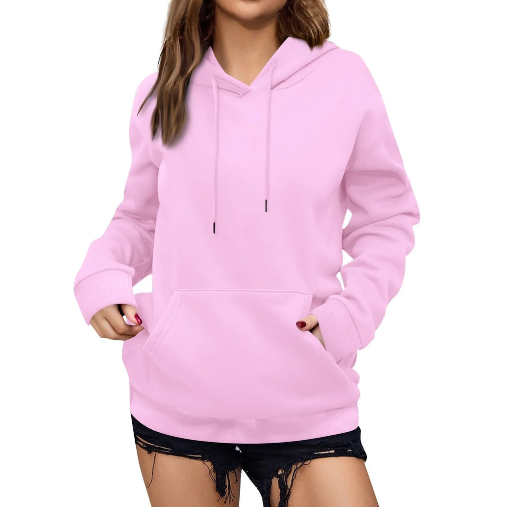 y2k Solid Minimalist Women's Hoodie, Long Sleeve With Pocket Casual Daily Wear 2024 Women Hoodies Autumn Sudadera de mujer