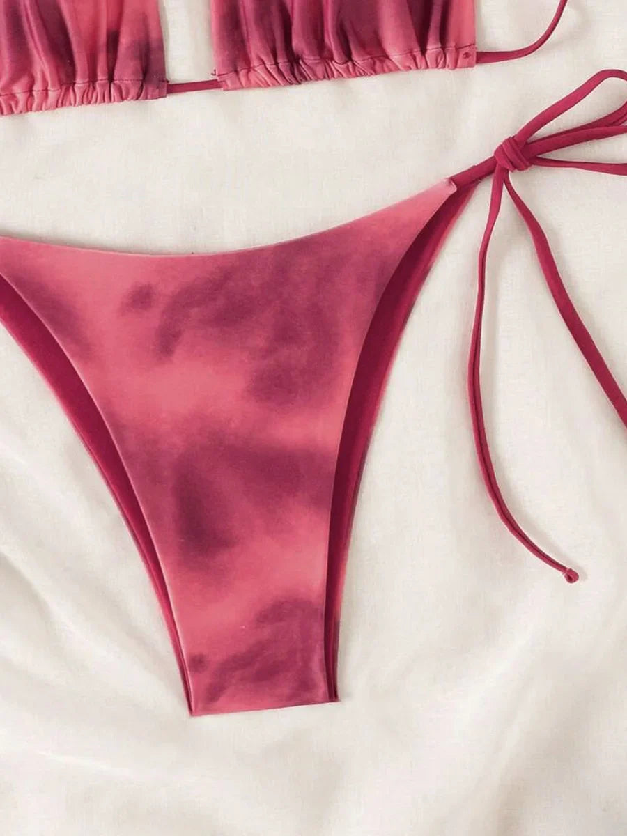 Tie Dye Bikins 2025 Mini Micro String Bikini Women Swimwear Female Swimsuit Two Pieces Bikini Set Halter Bathing Suit Swim Lady