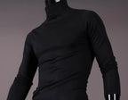 Fashion Men's Casual Slim Fit Basic Turtleneck High Collar Pullover Male Autumn Spring Thin Tops Basic Bottoming Plain T-shirt