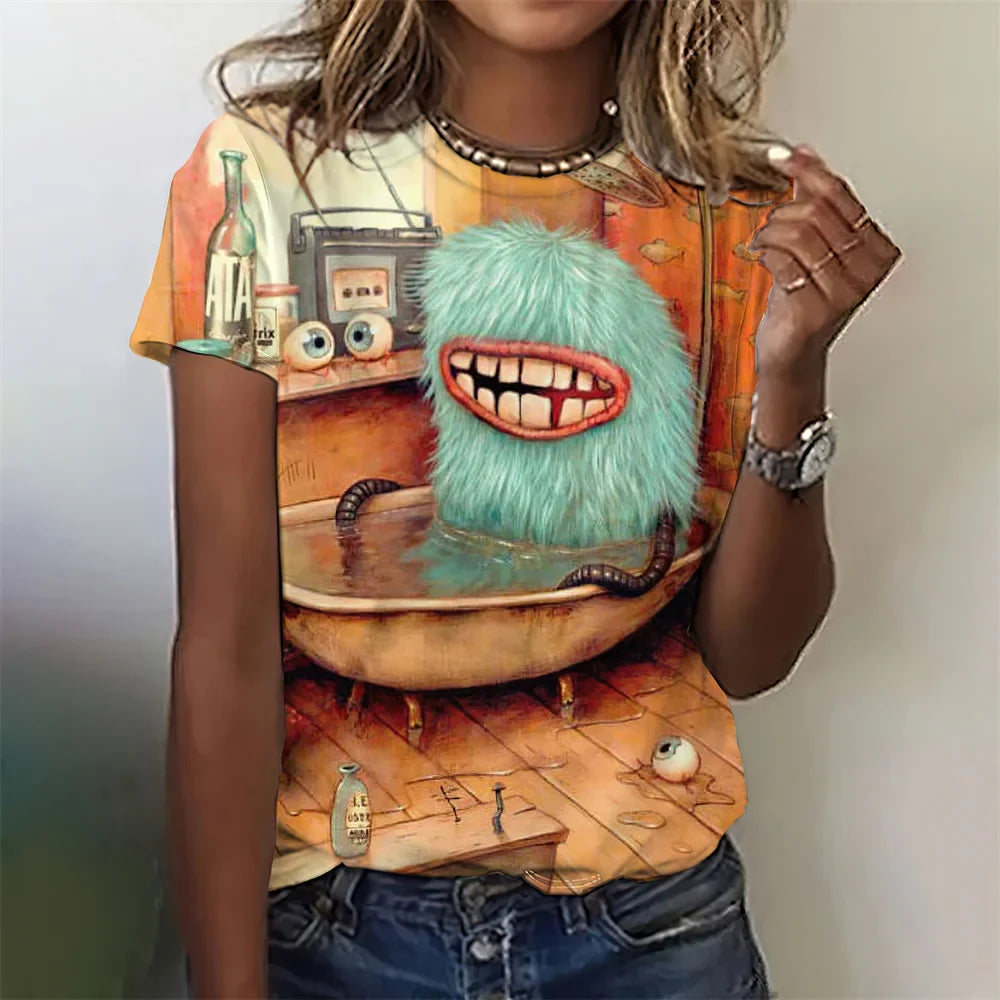 Fashion Woman Funny Cat Print T-Shirts Summer Crew Neck Personalized Graphic T-Shirts Comfort Short Sleeve Tee Woman Clothing