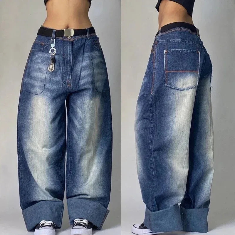 Y2K Harajuku Fashion New Solid Color Washed Baggy Jeans Women Streetwear Punk Popular Casual Joker High Waist Wide Leg Pants