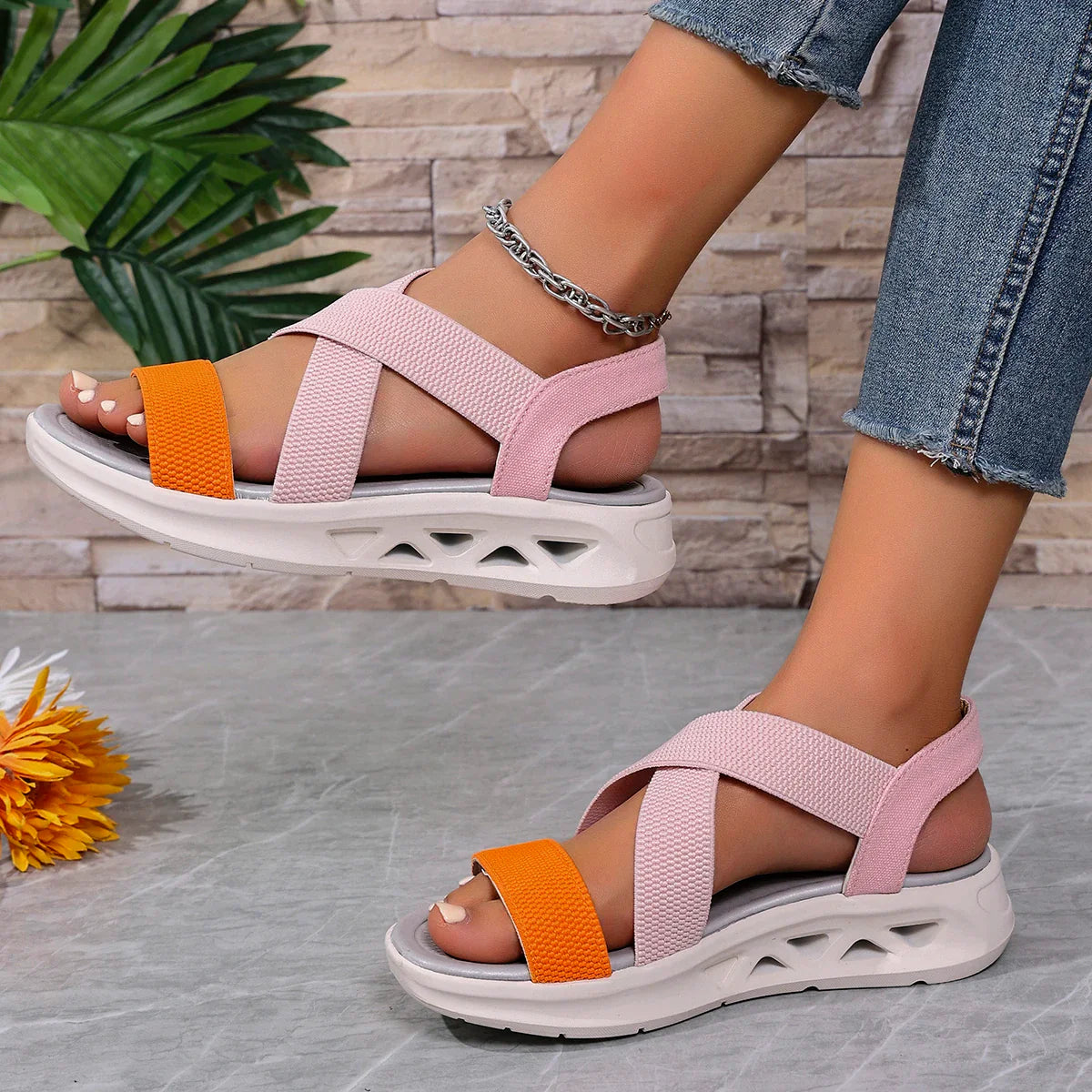 Summer New 2025 Wedge Women's Sandals Platform Outdoor Beach Shoes for Women Elastic Band Design Women Sandals Size 36-43