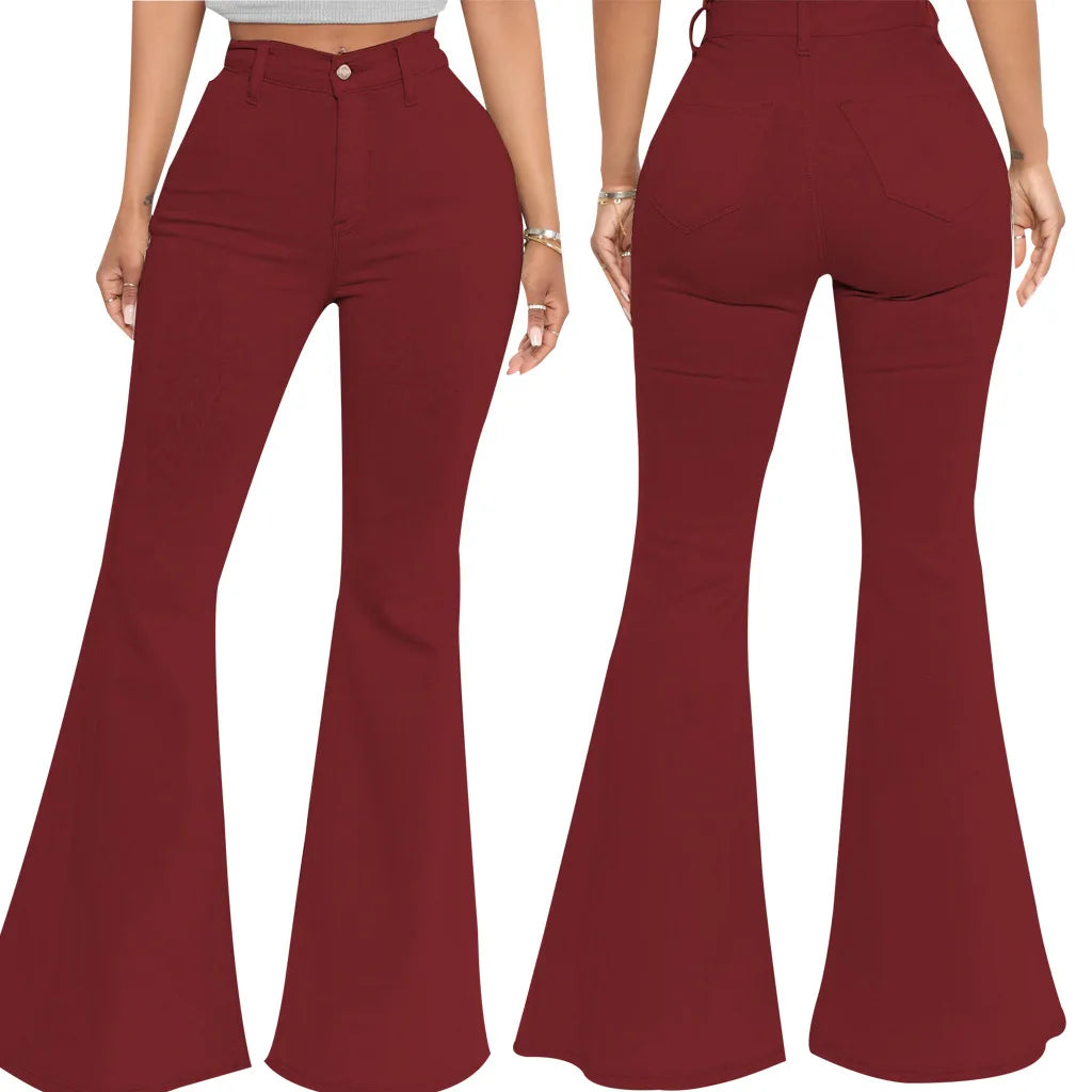 Women Jeans Flare Pants Sexy Denim Long Pant Hip Wrap Casual Solid Elegant Splice Regular Slim Fit High Waist Trousers Summer