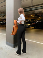 Women's spring and summer high waisted tight fitting flared pants, slim leg long black pants, thin wide leg pants for slim women