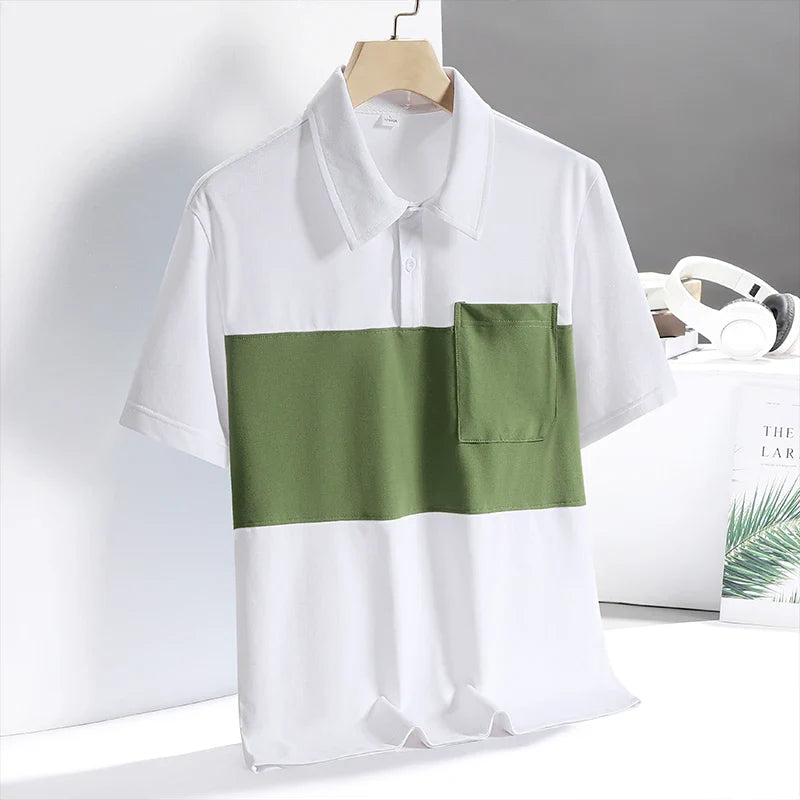 New Summer Polo Shirt Men's Contrast Color T-shirt Ice Silk Quick-drying Thin Lapel Half-sleeved Casual Wear Men Clothing Golf