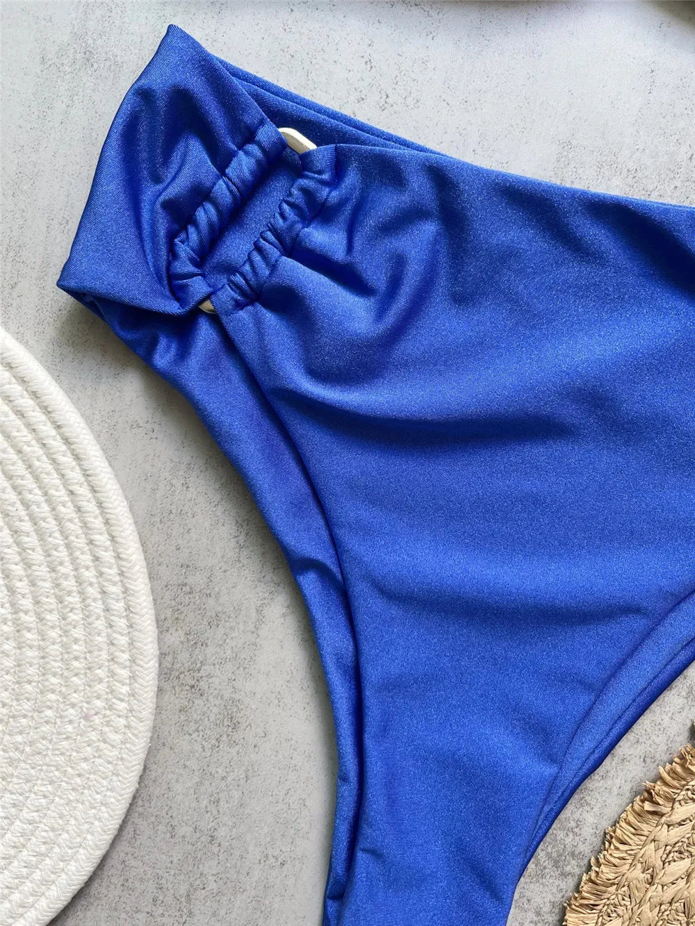 Green Shiny Solid Swimwears Bandeau U Shaped Bikini High Waist Sexy Swimsuit Woman 2025 Wrinkled Bather Brazilian Bikini Mujer