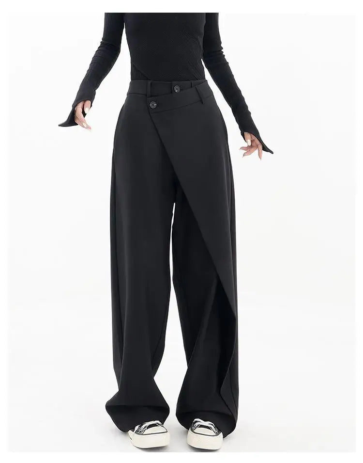 HOUZHOU Women Wide Suit Pants High Waist Gothic Japanese Style Baggy Black Trousers Irregular Straight Pants Casual Streetwear