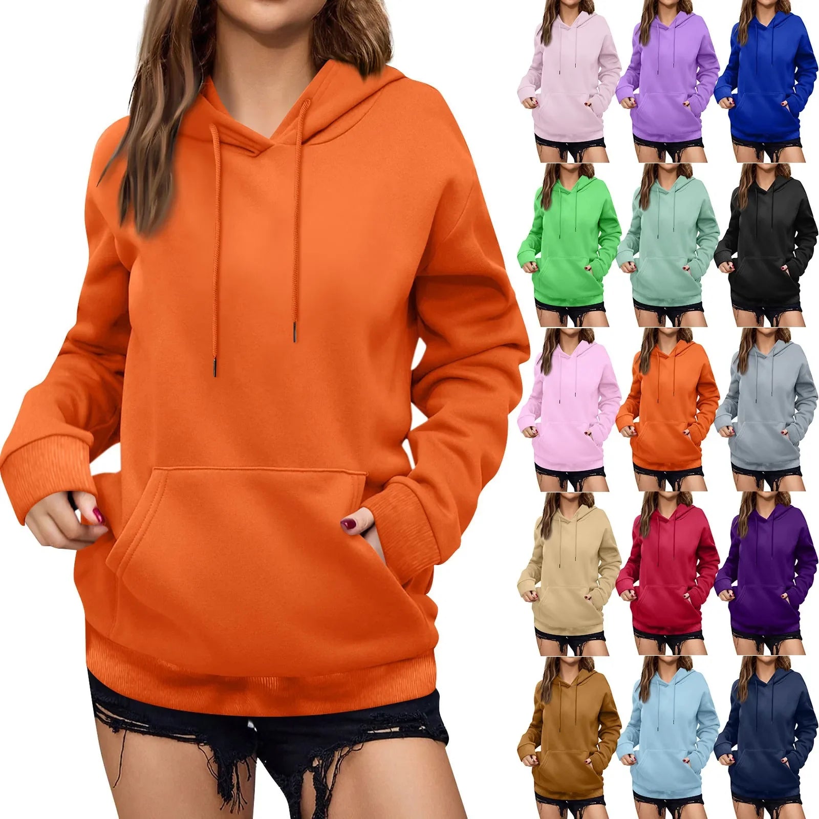 y2k Solid Minimalist Women's Hoodie, Long Sleeve With Pocket Casual Daily Wear 2024 Women Hoodies Autumn Sudadera de mujer