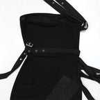 Summer Women Sleeveless Perspective Bodycon Sexy Night Club Mini Dress Inclined Collar Sashes Irregular Party Dress Black White