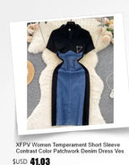 XFPV Women's Sweet Short Denim Dress For Women  Belt Slim Short Sleeved Vestidos Korean Fashion Spring Summer 2025 SM11153