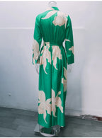 Autumn Winter Fashion V-neck Long Sleeve Elegant Blouse Print Lapel Top Women Solid Color Loose Casual Wide Leg Jumpsuit