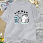 Summer Funny Cat and Fan Graphic T Shirts Women Men Cotton Short Sleeve T Shirt Harajuku Women's Clothing Female Streetwear Tops