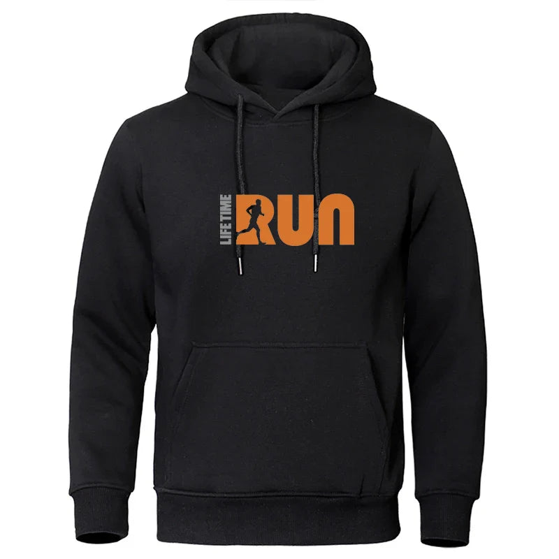 Men's Hoodie Street Fashion Lifetime Run Printed Sweatshirt Fleece Ladies Casual Funny Loose Hooded Top Men's Clothing