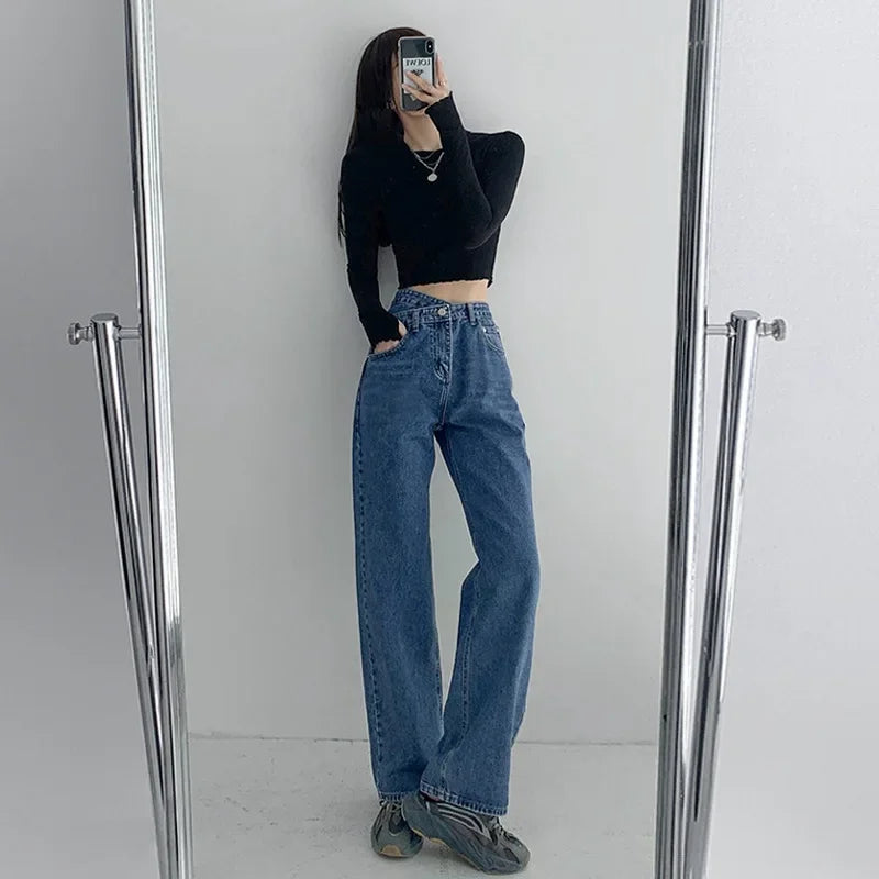 High-waisted Women's Vintage Jeans Loose-fit Straight-leg Slimming Draped Denim Trousers